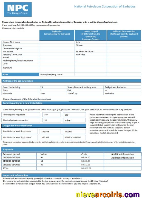 Barbados National Petroleum Corporation of Barbados gas utility bill